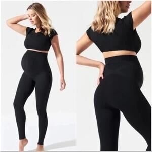 Blanqi Maternity Leggings Black Stretch Nylon Belly Support Women Small